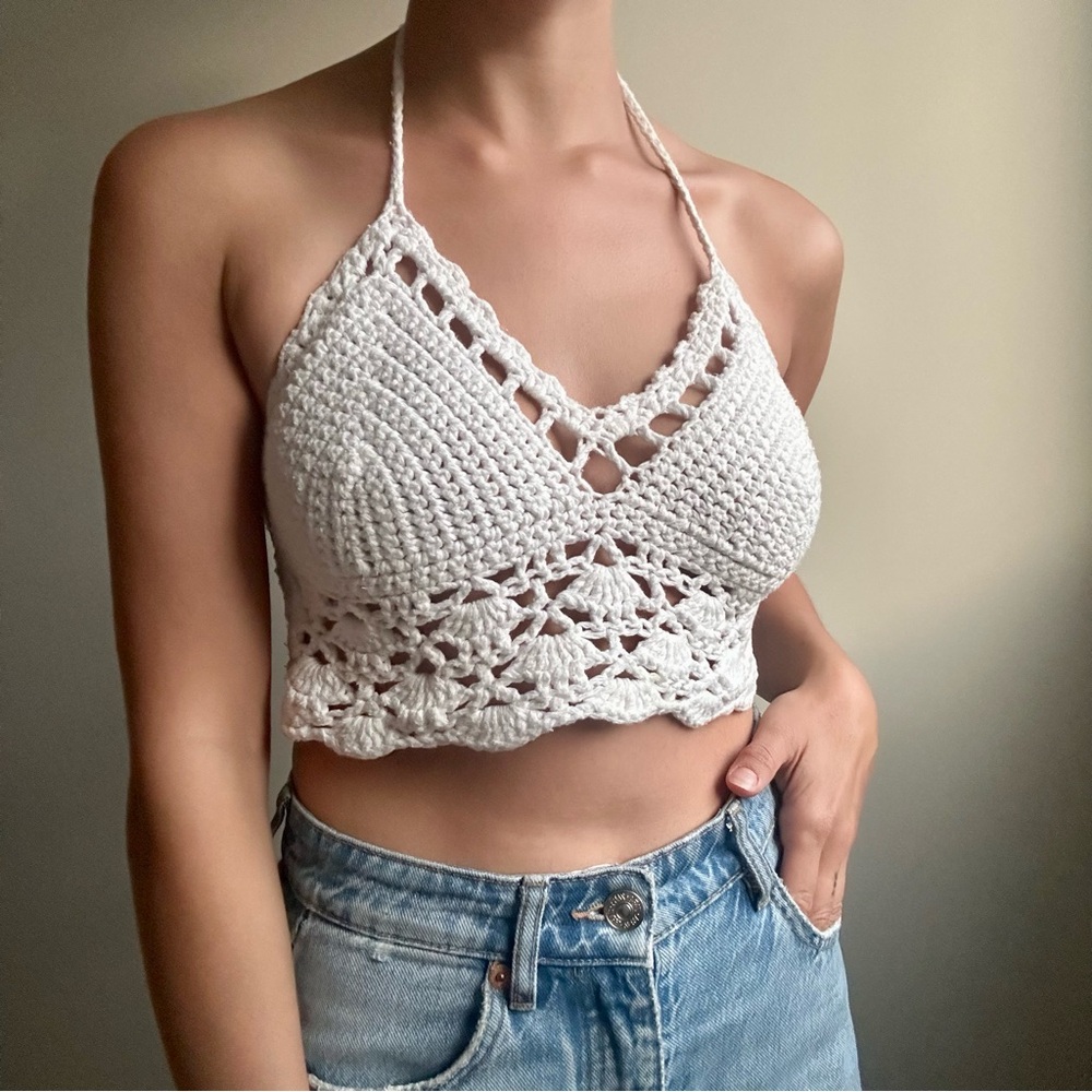 White Crochet Halter Top